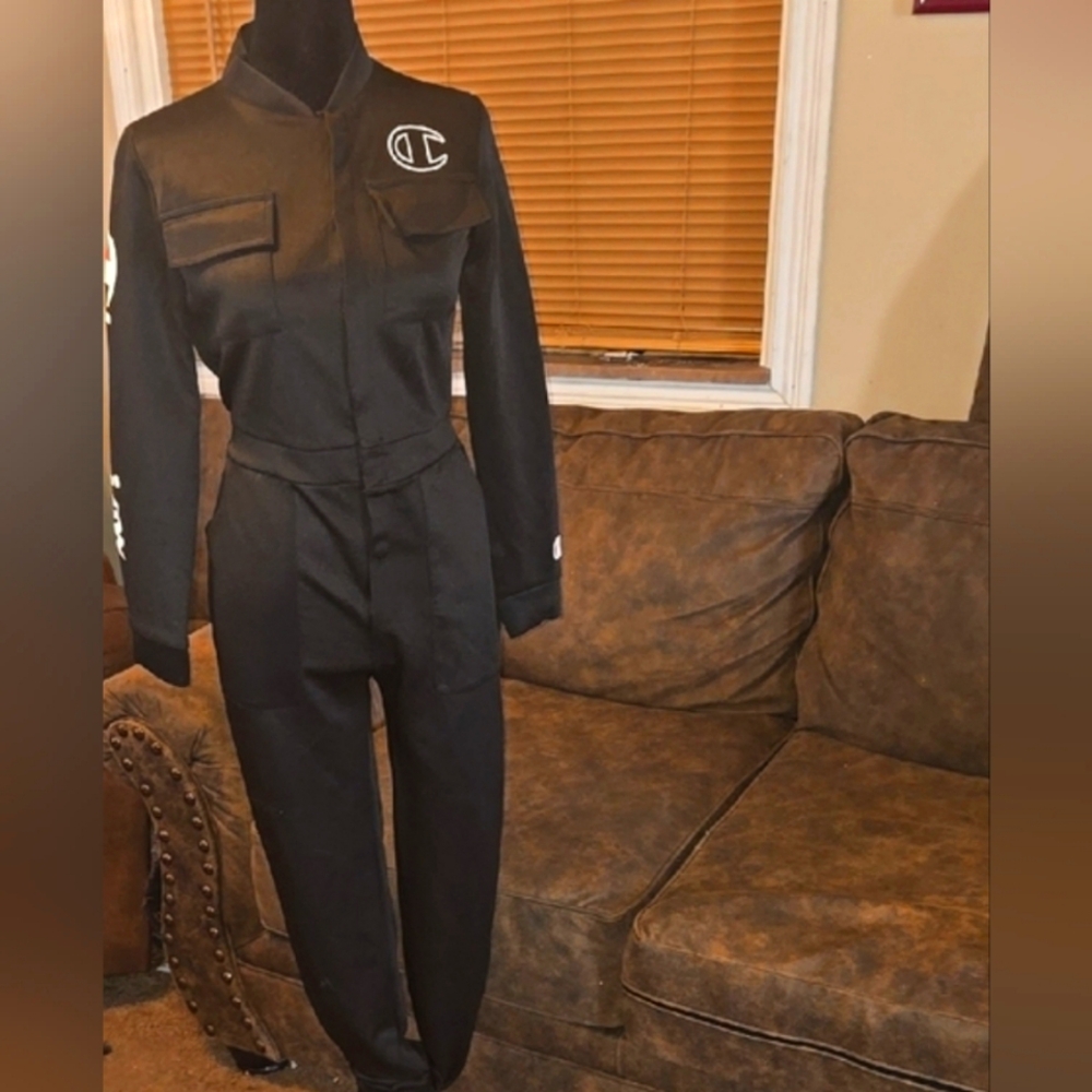 Black Champion Button UP Jumpsuit Size Large
